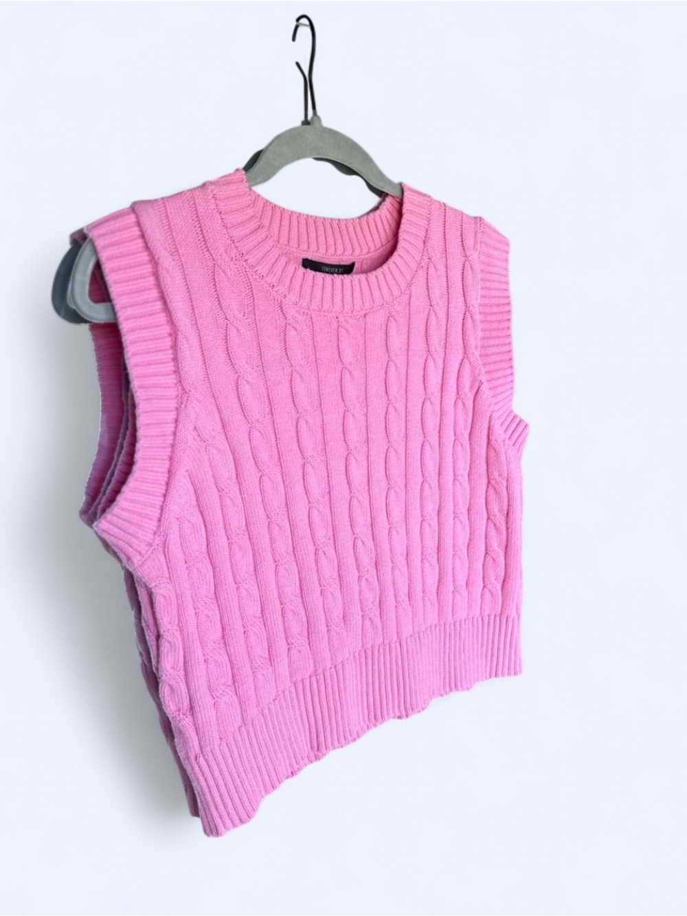 Pink Cable Knit Sleeveless Cropped Sweater Vest